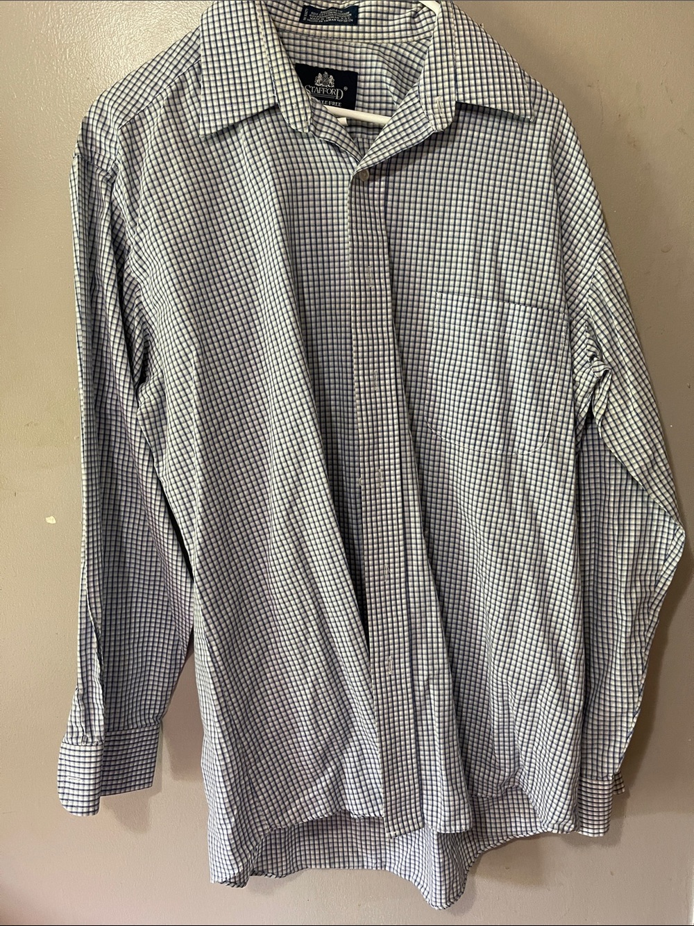 Stafford White and Blue Micro-Check Dress Shirt